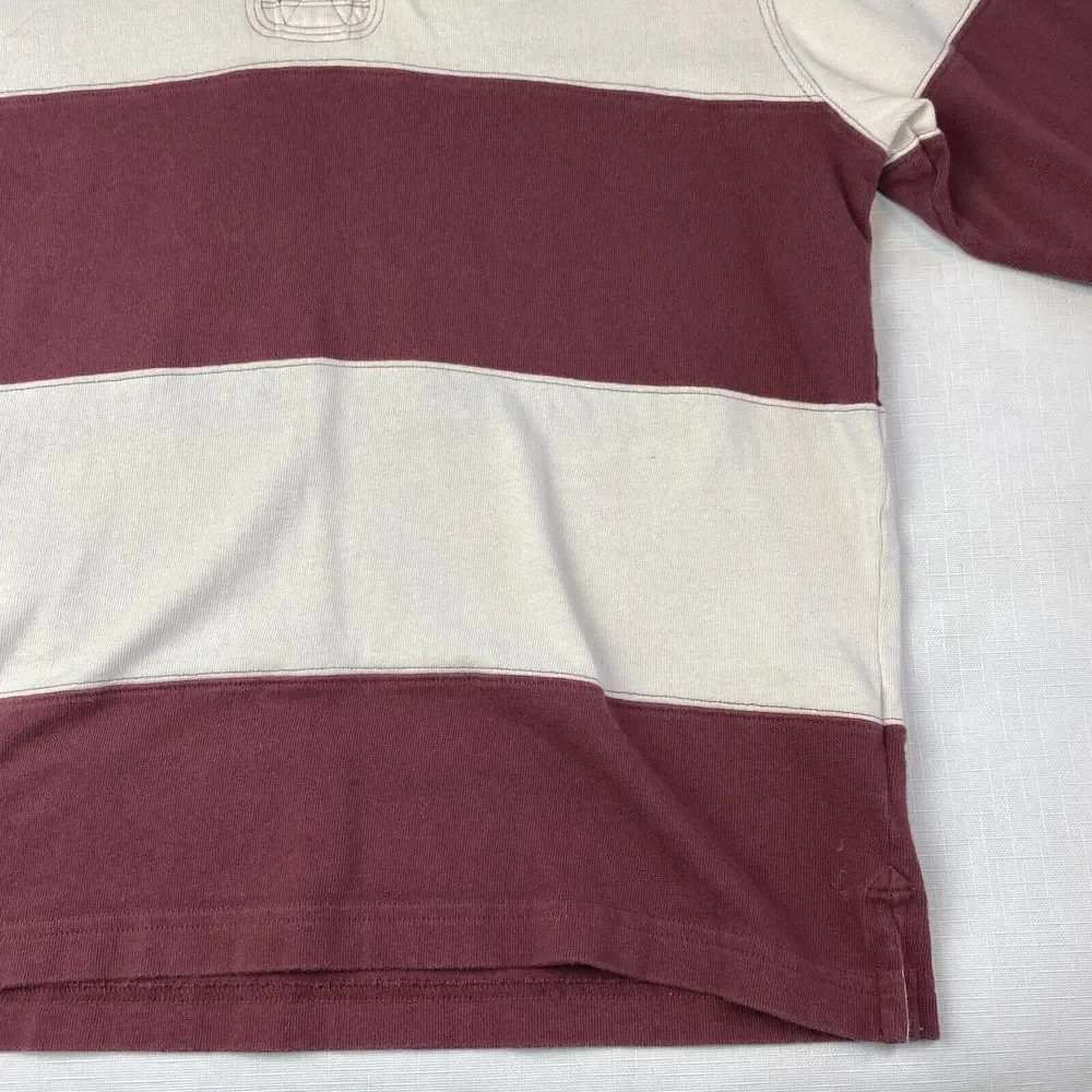 VINTAGE NHL HOCKEY Rugby POLO SHIRT! Long Sleeve Embroidered Maroon Striped Sz M - Picture 6 of 16
